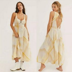 Free People All Tied Up Midi Dress Yellow Plaid NWT Size 4